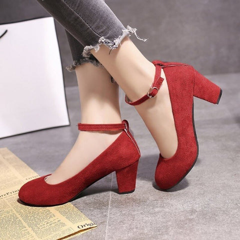 Women'S High Heels Round Toe New Fashion Shoes Thick Heel Pink Woman Shoes Elegant And Comfortable Ladies  Zapatos De Mujer