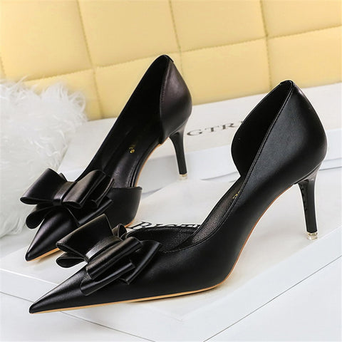 Women 7.5cm 10cm High Heels Korean Pumps Scarpins Cute Bow Middle Low Heels Lady Fetish Sweet Wedding Bridal Yellow Blue Shoes