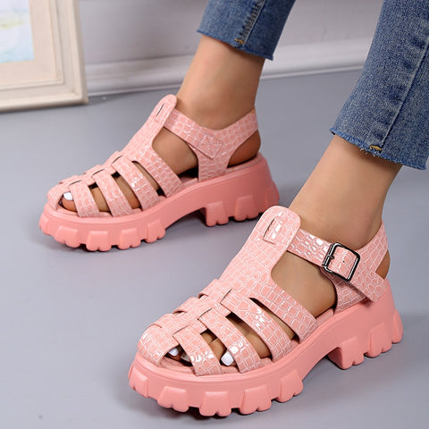 Summer Fashion Gladiator Women Narrow Band Cross-tied Platform Square Heel Peep Toe Rome Design Sexy Mature Shoes Ladies Female