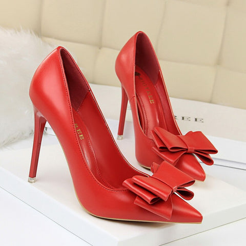 Women Fetish 10.5cm High Heels Blue Yellow Pumps Butterfly Knot Leather Stiletto Heels Lady Escarpins Wedding Party Event Shoes