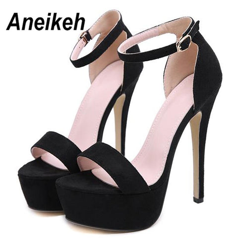 Aneikeh Sexy Gladiator Platform Buckle Strap Women Sandals 2023 Thin High Heels Club Party Shoes Summer Sandalias De Mujer Black