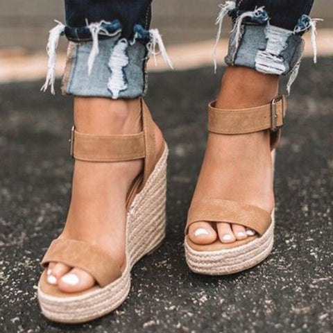 Heeled Sandals for Women Summer 2023 Espadrilles Women Sandals Comfort Buckle Strap Platform Shoes for Women New Sandalias Heels