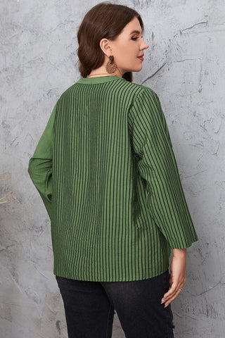 Plus Size Striped Notched Neck Top