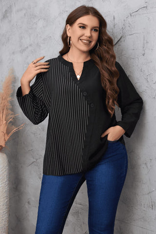 Plus Size Striped Notched Neck Top