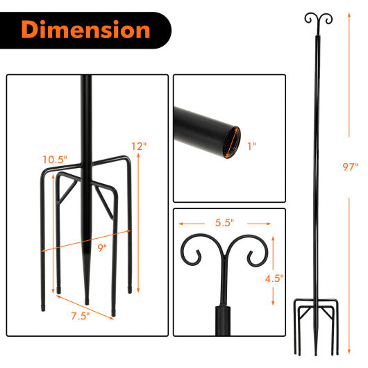 String Light Poles 2 Pack Outdoor Metal Poles with Top Arc Hook and 5-Prong Base-8 ft