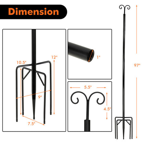 String Light Poles 2 Pack Outdoor Metal Poles with Top Arc Hook and 5-Prong Base-8 ft