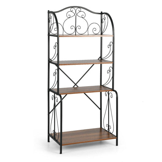 4-Tier Industrial Kitchen Baker's Rack with Open Shelves and X-Bar-Light Brown