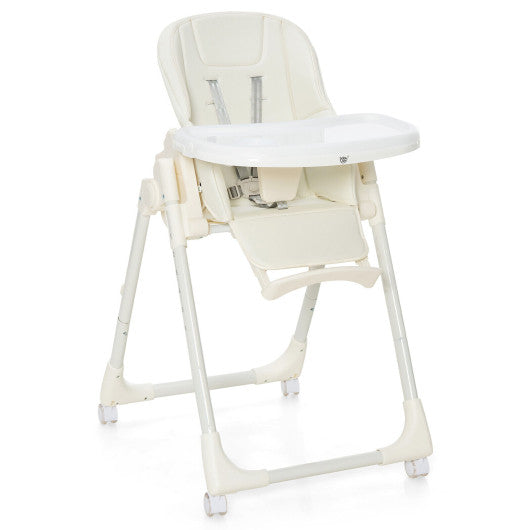 Folding High Chair with Height Adjustment and 360° Rotating Wheels