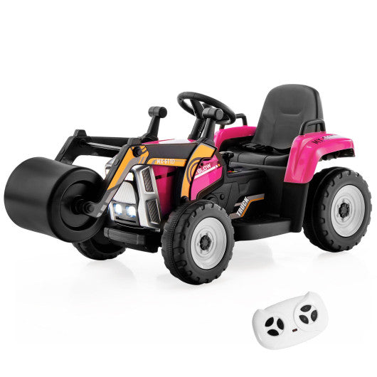 12V Kids Ride on Road Roller with 2.4G Remote Control-Pink