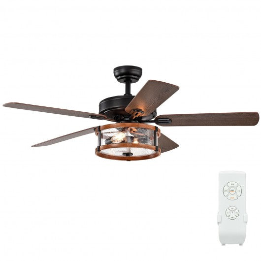 52" Retro Ceiling Fan Lamp with Glass Shade Reversible Blade Remote Control