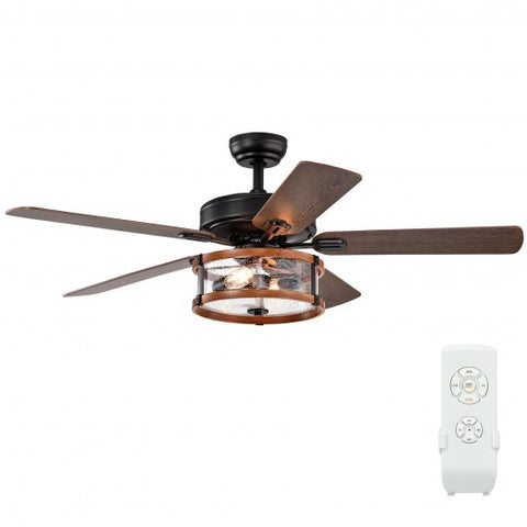 52" Retro Ceiling Fan Lamp with Glass Shade Reversible Blade Remote Control