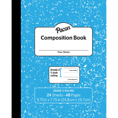 Composition Book, Grade 2, Blue Marble, 3/4" x 3/8" x 3/8" Ruled, 9-3/4" x 7-3/4", 24 Sheets