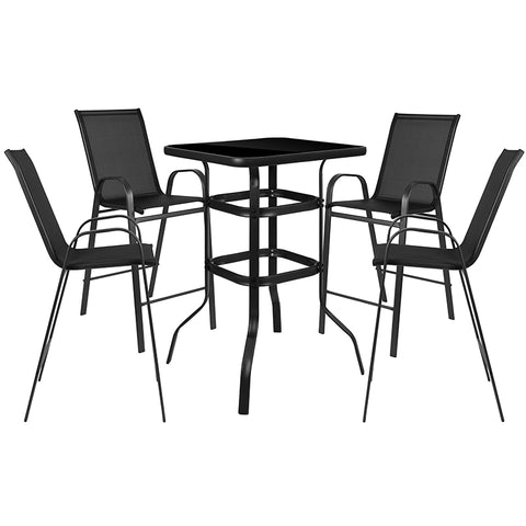 5PC Glass Bar Patio Table Set