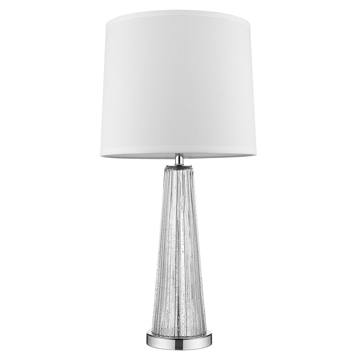 Chiara 1-Light Clear Glass And Polished Chrome Table Lamp With Off White Shantung Shade