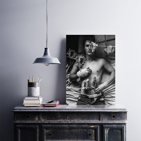 Erotica Lying Flower Glass Wall Art