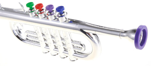 Metallic Silver Kids Trumpet Horn Wind Instrument with 4 Colored Keys