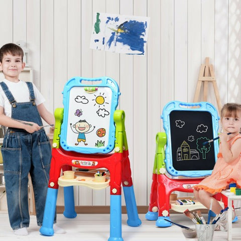 Height Adjustable Kids Art Easel Magnetic Double Sided Board-Blue