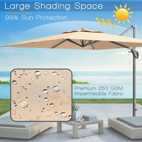 10 x 10 Feet Patio Offset Cantilever Umbrella with Aluminum 360-degree Rotation Tilt-Beige