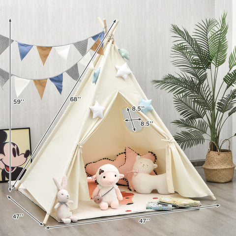 Foldable Kids Canvas Teepee Play Tent