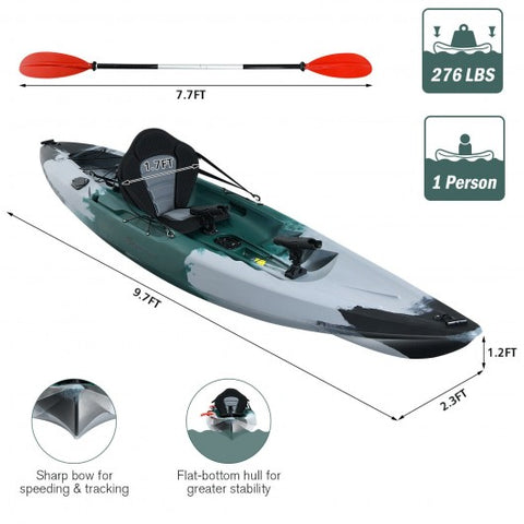 Sit-on-Top Fishing Kayak Boat With Fishing Rod Holders and Paddle-Gray