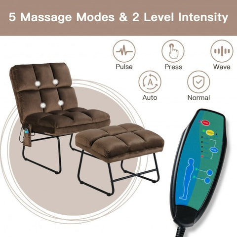 Massage Chair Velvet Accent Sofa Chair with Ottoman and Remote Control-Brown