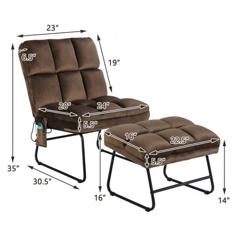 Massage Chair Velvet Accent Sofa Chair with Ottoman and Remote Control-Brown