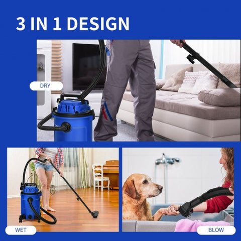 3 in 1 6.6 Gallon 4.8 Peak HP Wet Dry Vacuum Cleaner with Blower-Blue