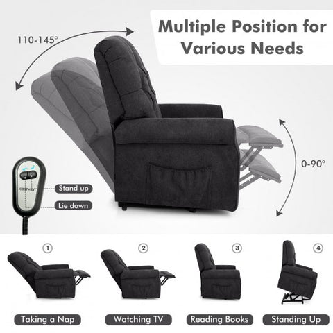 Recliner Chair Sofa for Elderly with Side Pocket and Remote Control-Black