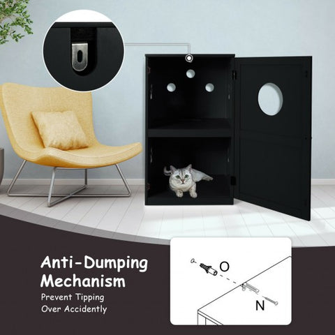 2-tier Litter Hidden Cat House With Anti-toppling Device-Black