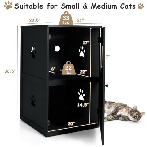 2-tier Litter Hidden Cat House With Anti-toppling Device-Black