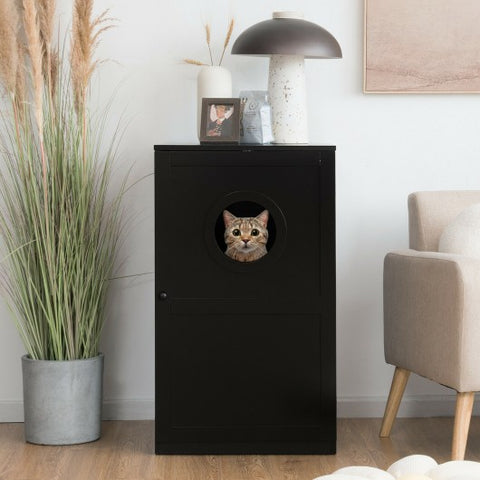 2-tier Litter Hidden Cat House With Anti-toppling Device-Black