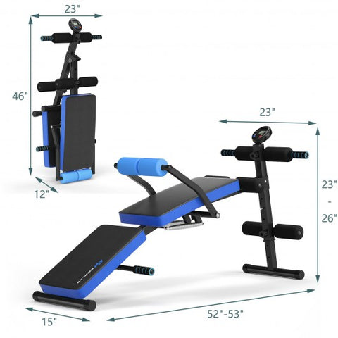 Multi-Functional Foldable Weight Bench Adjustable Sit-up Board with Monitor-Blue