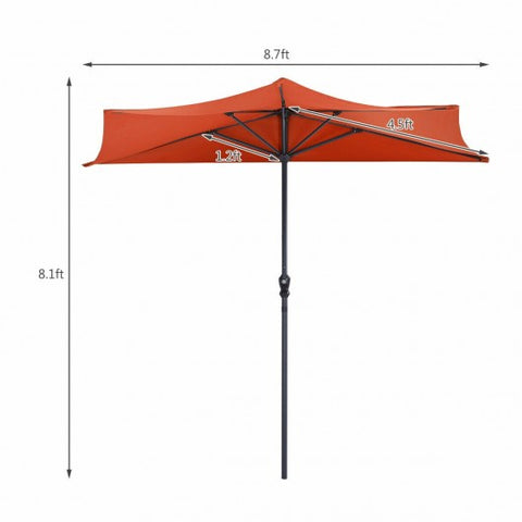 9Ft Patio Bistro Half Round Umbrella -Orange