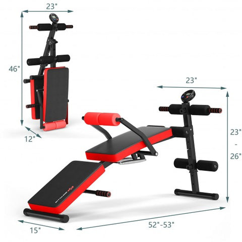 Multi-Functional Foldable Weight Bench Adjustable Sit-up Board with Monitor-Red