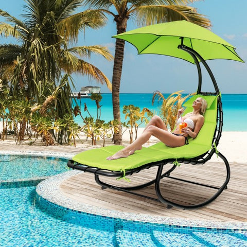 Hammock Swing Lounger Chair with Shade Canopy-Green