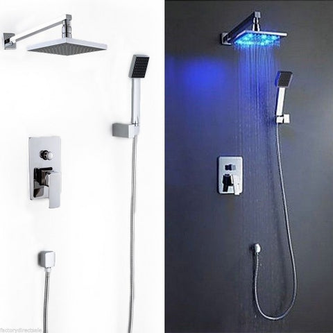 8" LED Rainfall Shower head Arm Control Valve Handspray Shower Faucet Set