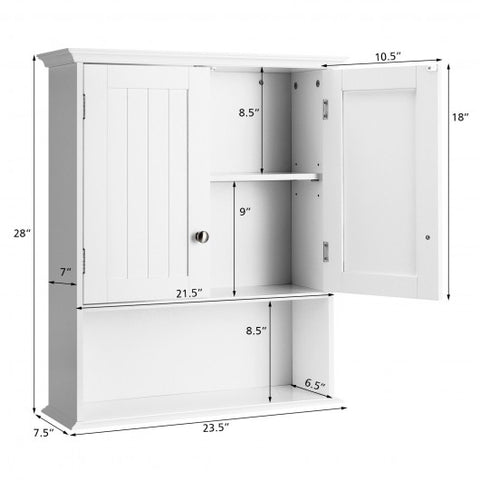 Wall Mount Bathroom Cabinet Storage Organizer with Doors and Shelves-White