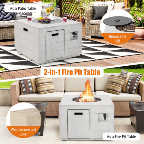 34 Inch Square Concrete Propane Fire Pit Table with Lava Rocks and Cover 50 000 BTU-Gray