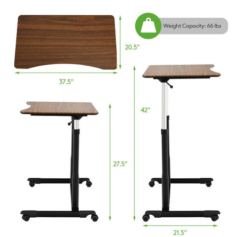 Height Adjustable Computer Desk Sit to Stand Rolling Notebook Table -Brown