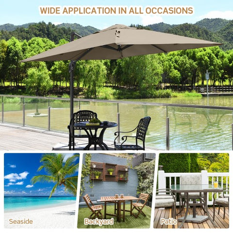 10 x 10 Feet Patio Offset Cantilever Umbrella with Aluminum 360-degree Rotation Tilt-Brown