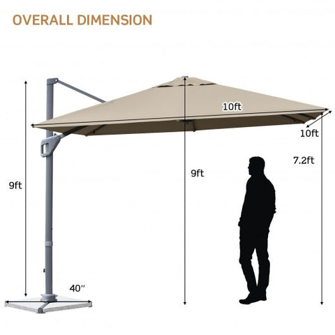 10 x 10 Feet Patio Offset Cantilever Umbrella with Aluminum 360-degree Rotation Tilt-Brown