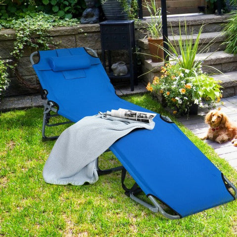 Folding Chaise Lounge Chair Bed Adjustable Outdoor Patio Beach-Blue