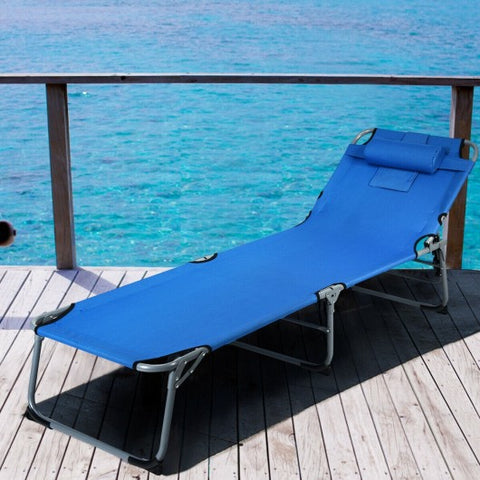 Folding Chaise Lounge Chair Bed Adjustable Outdoor Patio Beach-Blue