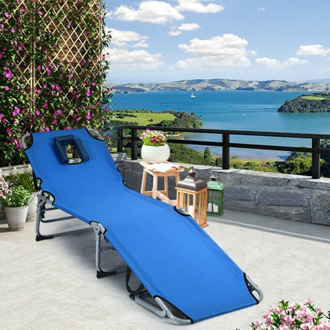 Folding Chaise Lounge Chair Bed Adjustable Outdoor Patio Beach-Blue