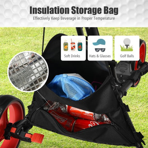 Folding 3 Wheels Golf Push Cart with Bag Scoreboard Adjustable Handle -Red