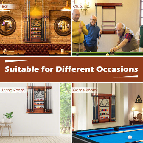 Wall-mounted Billiards Pool Cue Rack Only-Brown