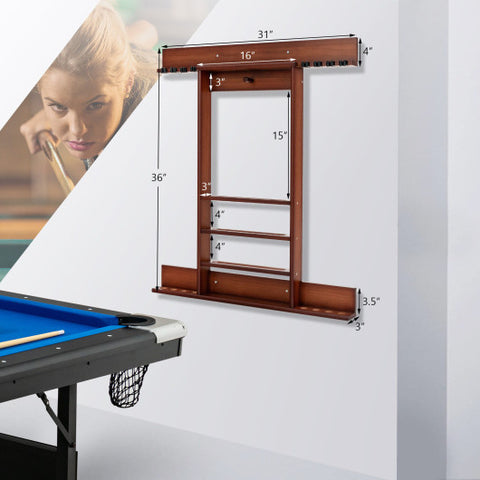 Wall-mounted Billiards Pool Cue Rack Only-Brown