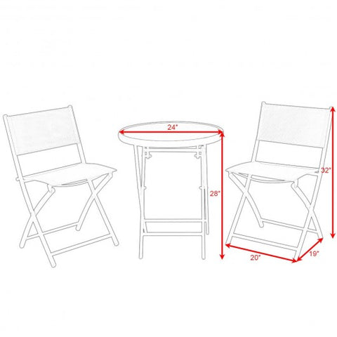 3 Pieces Patio Folding Bistro Set for Balcony or Outdoor Space-Red