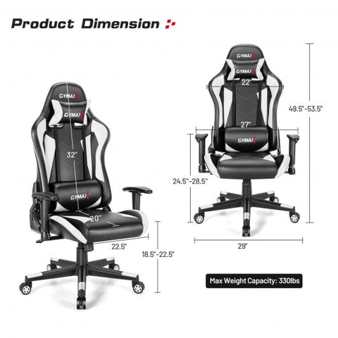 Gaming Chair Adjustable Swivel Racing Style Computer Office Chair-White