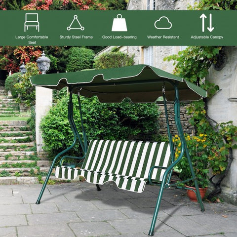 3 Seats Patio Canopy Swing-Green